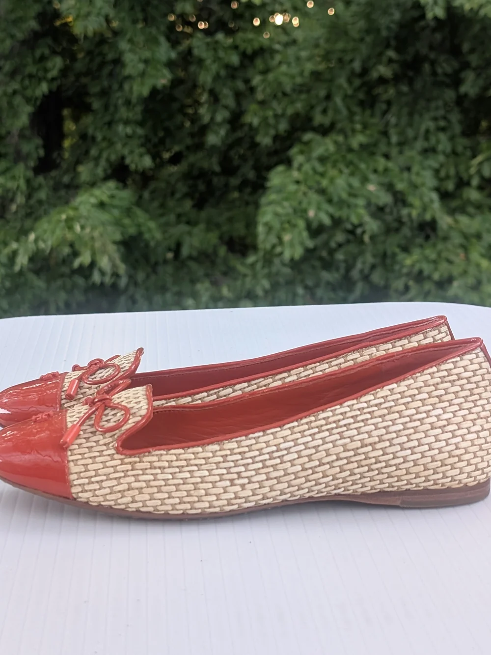 Tory Burch Coral Patent & Woven Ballet Flats